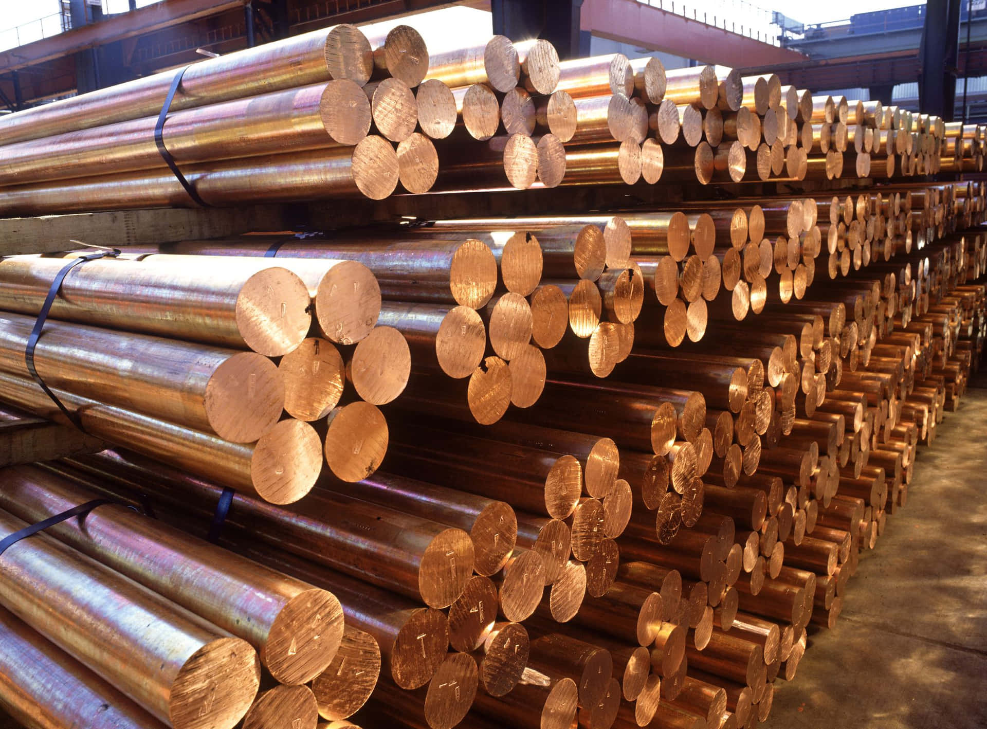 Copper Rods Stockpile Warehouse Background