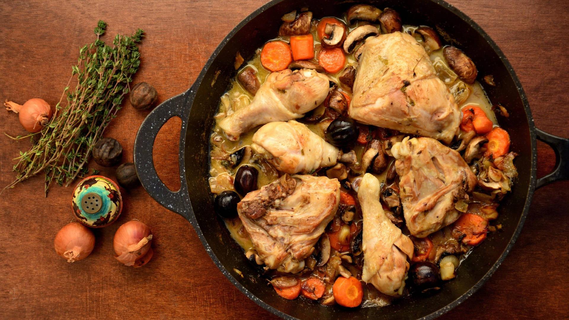 Coq Au Vin Served With Medium Chicken Braised Background