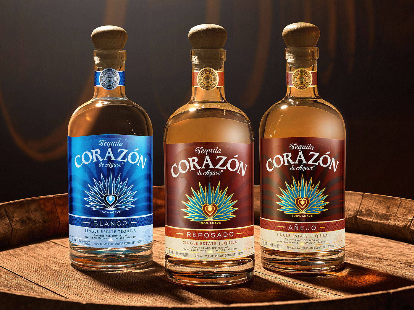 Corazon Tequila Bottle With Wooden Cork Cap Background