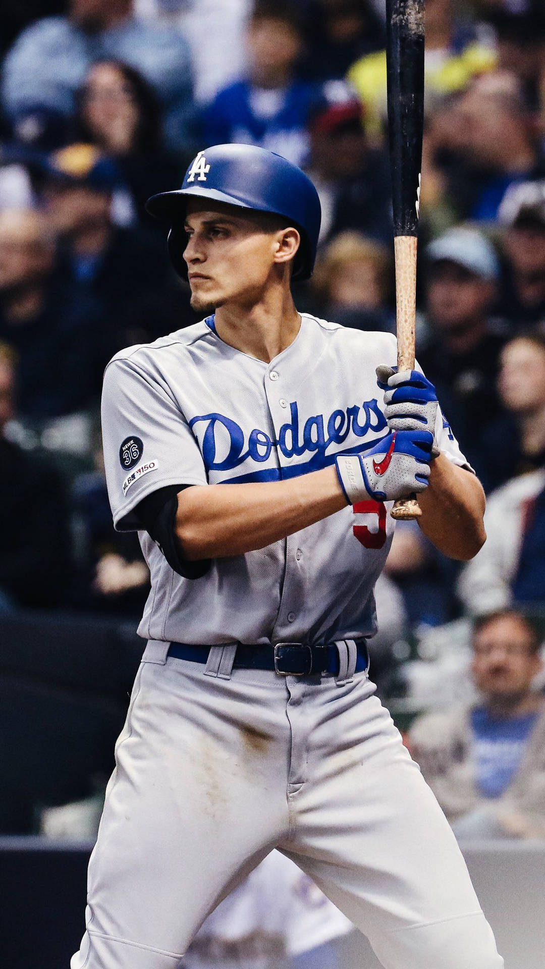 Corey Seager Holding Black And Brown Baseball Bat Background
