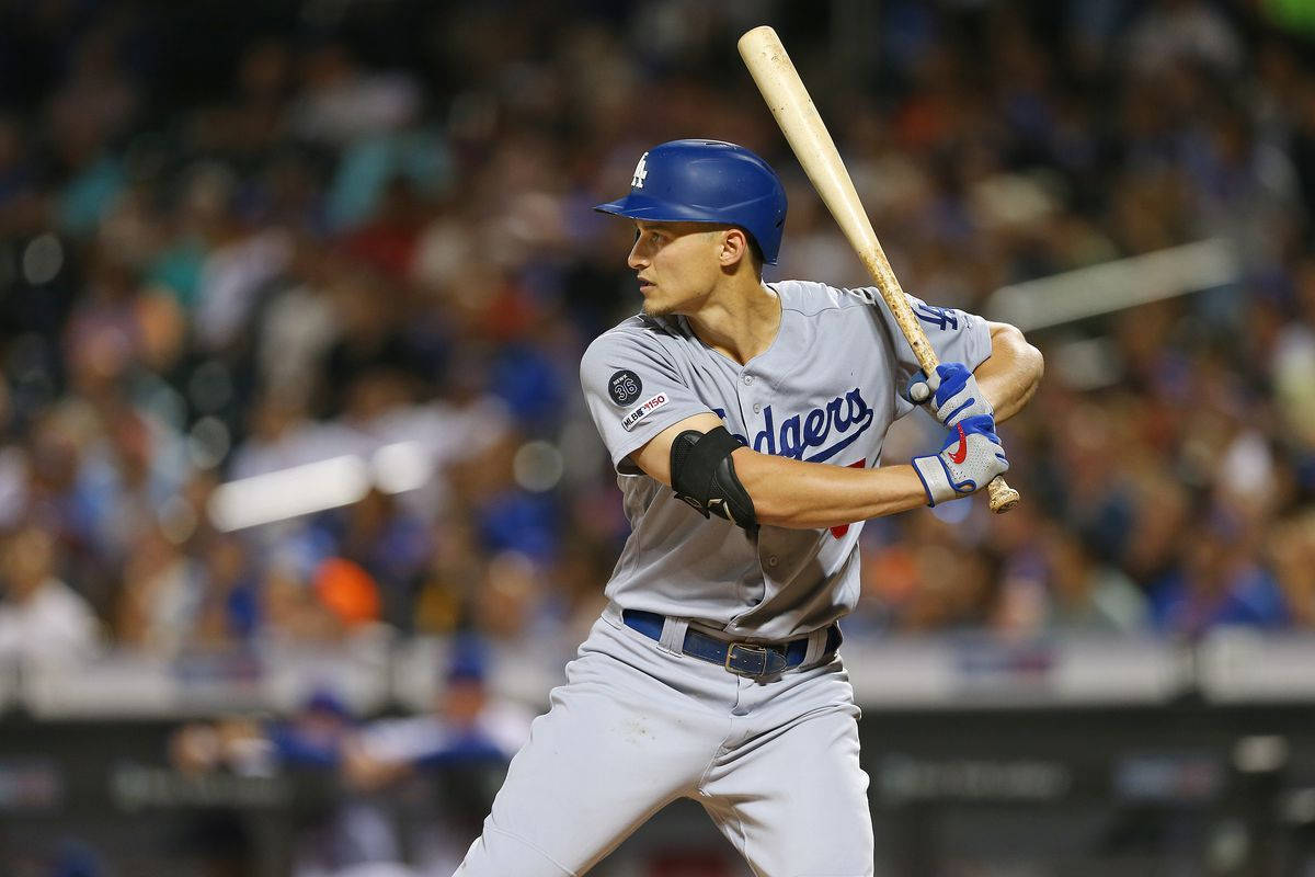Corey Seager Ready To Swing During Game Background
