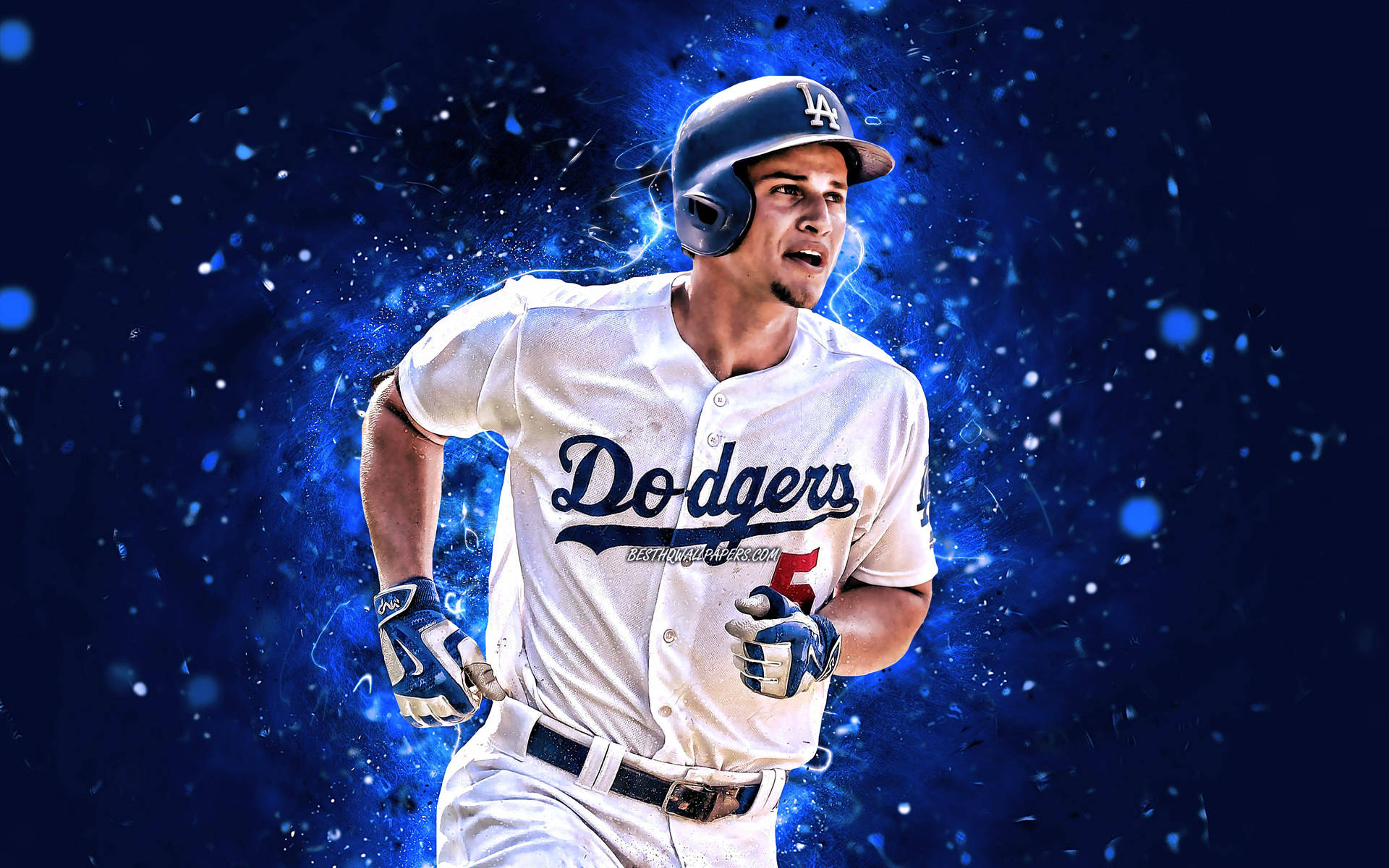 Corey Seager Running With Blue Lights Background