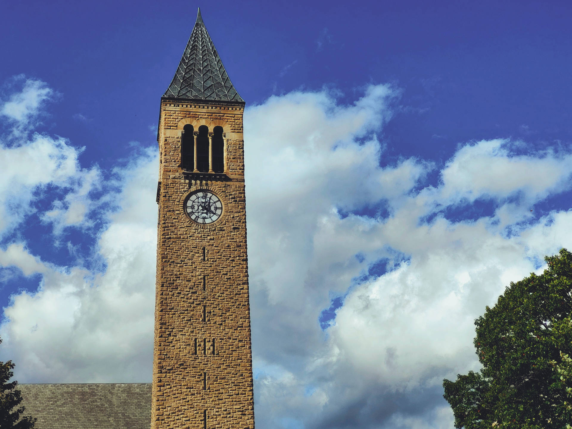 Cornell University Mcgraw Tower Blue Sky Background