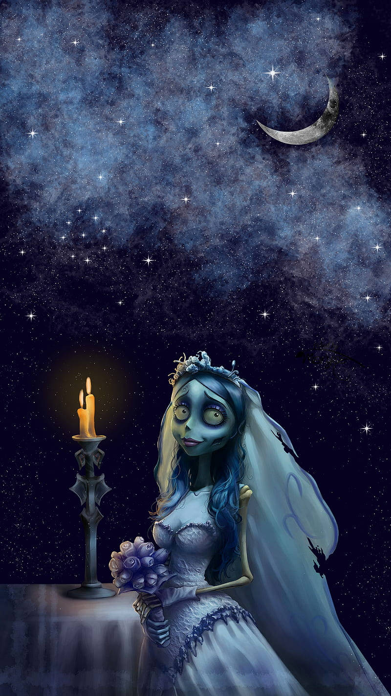 Corpse Bride And Starry Night Background