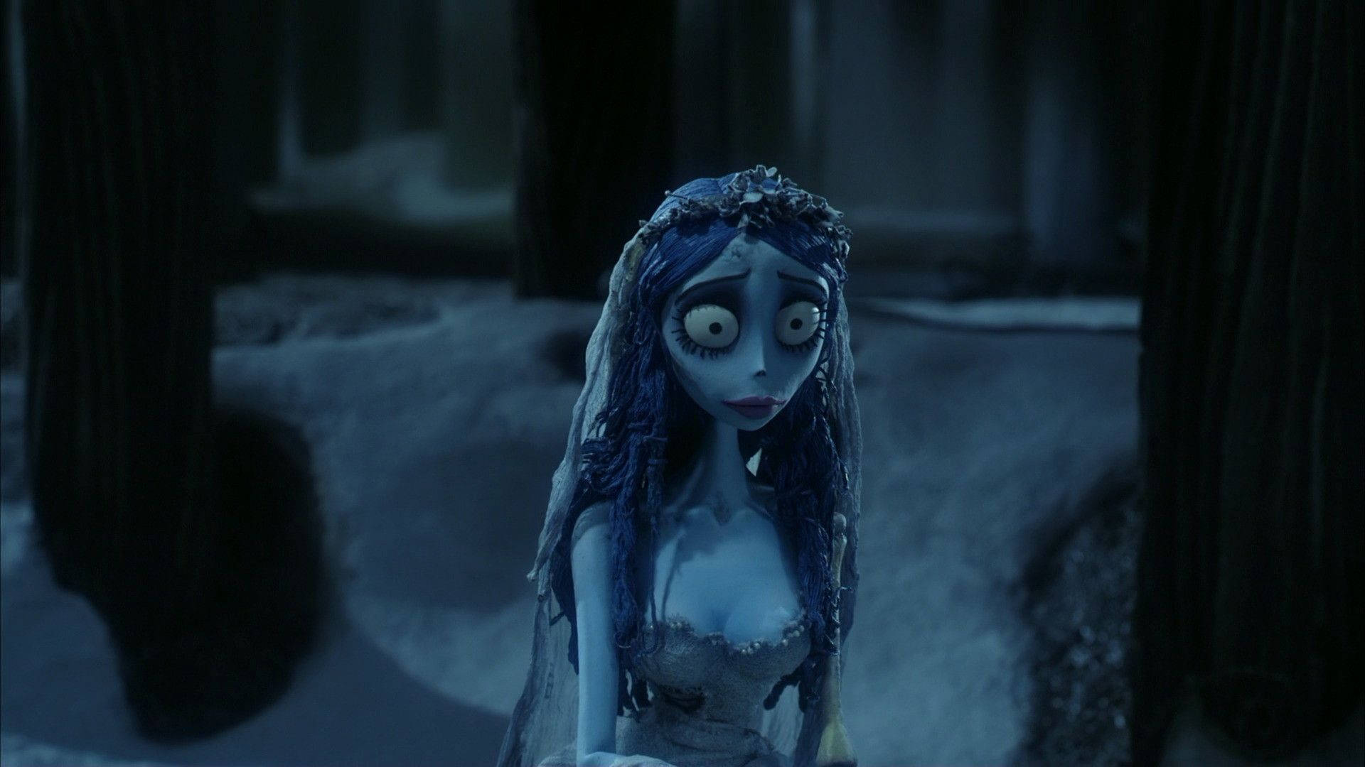 Corpse Bride Emily Looking Sad Background