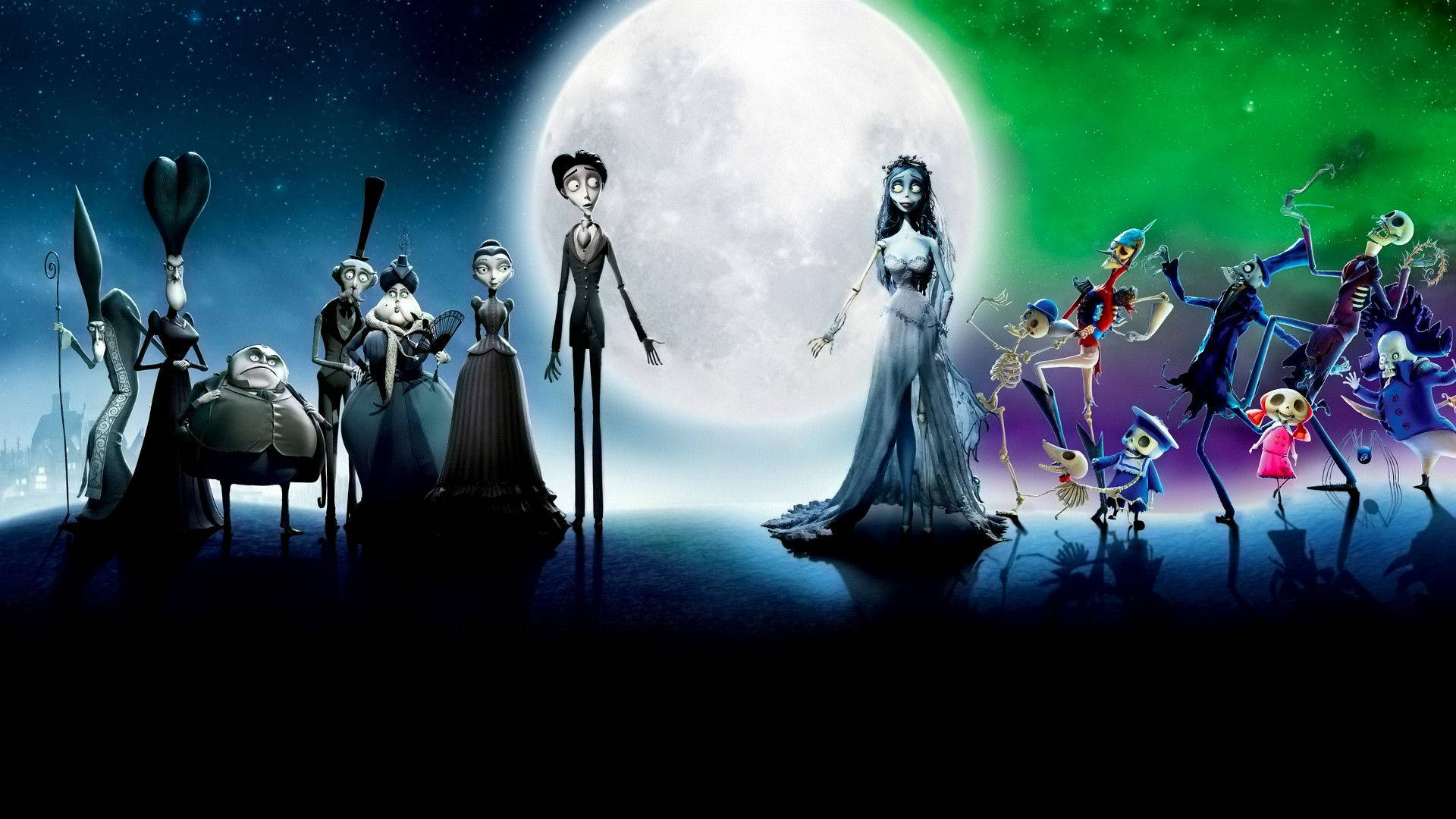 Corpse Bride Family And Skeleton Friends Background