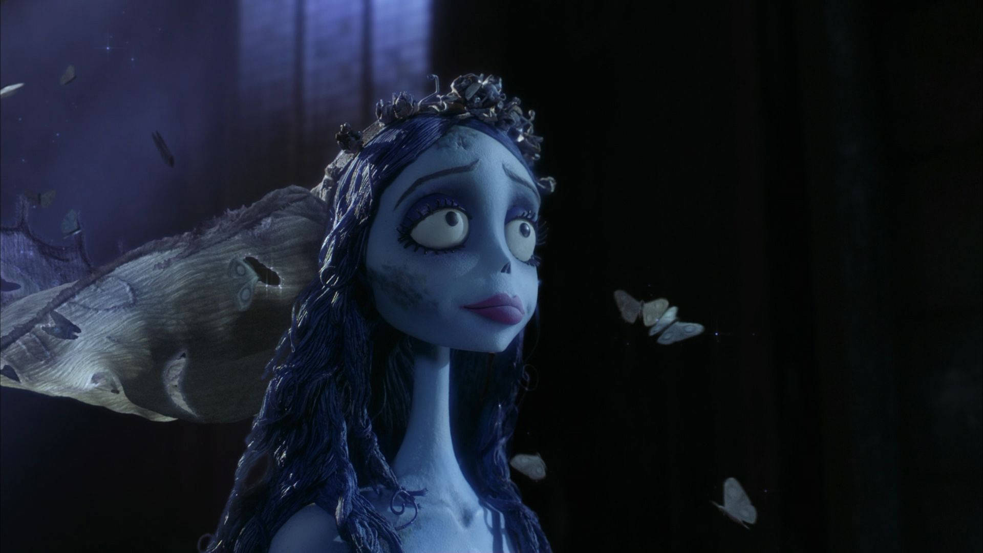 Corpse Bride Surrounded By Butterflies Background