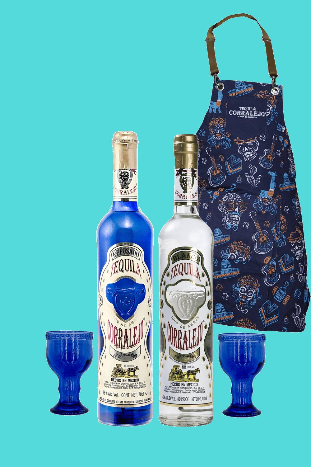 Corralejo Tequila Reposado Blue Silver Set Background