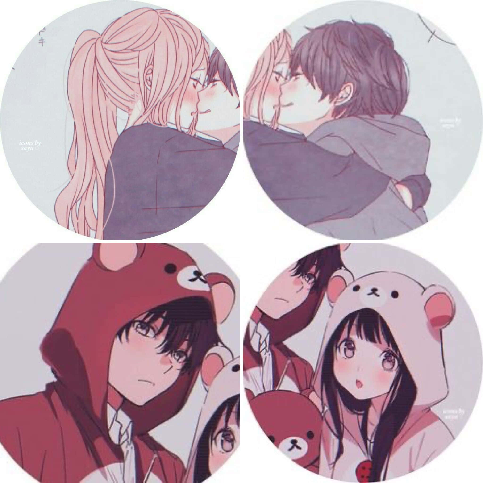 Corresponding Anime Couple In Hoodies Background