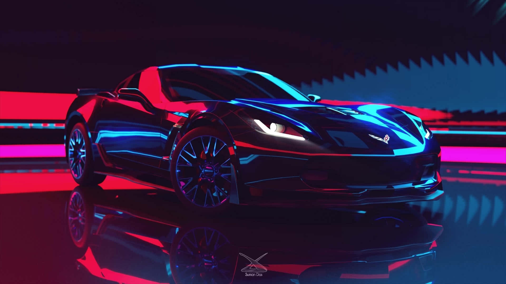 Corvette C8 Neon Lights Showcase Background