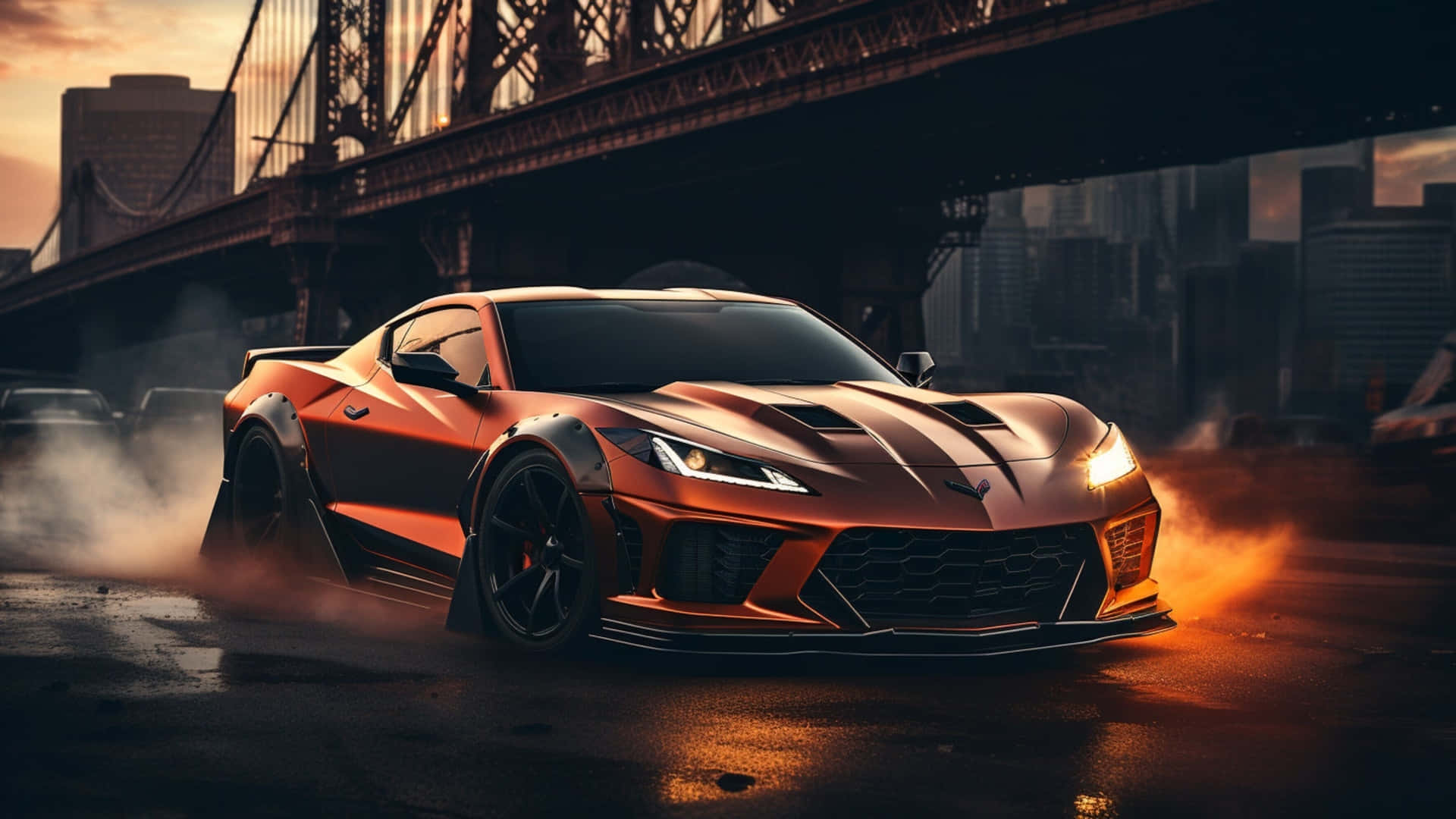Corvette C8 Orange Flare Bridge Backdrop Background