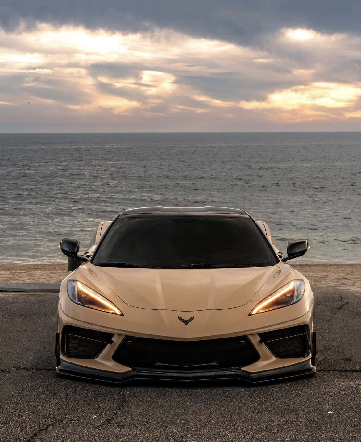 Corvette C8 Sunset Seafront Background
