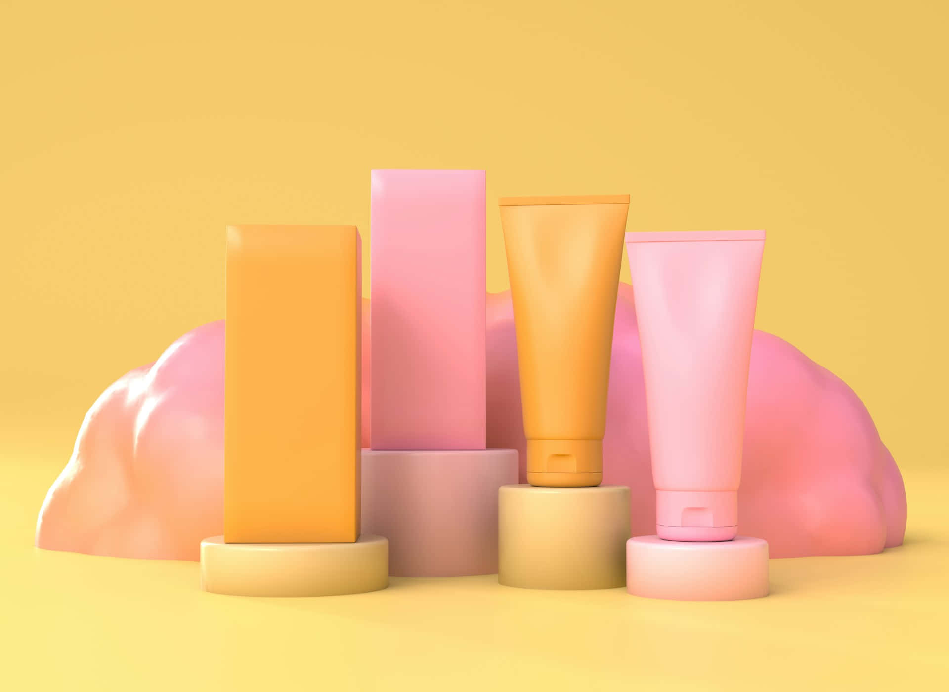 Cosmetic Tubes Mockup Pastel Backdrop