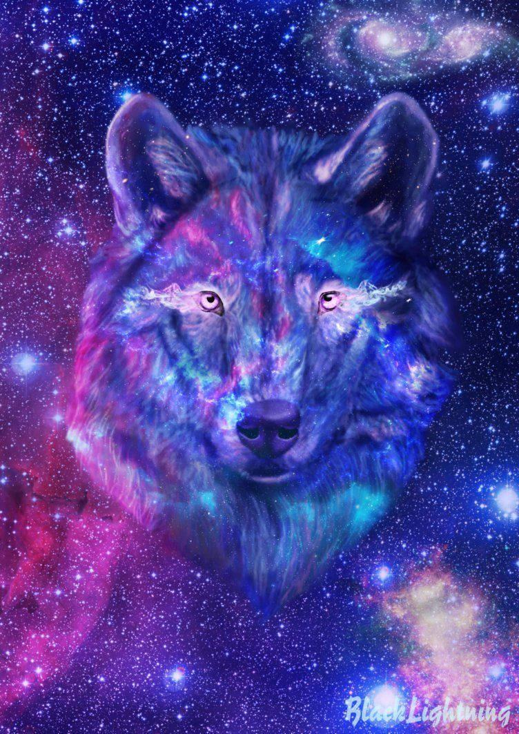 Cosmic Cute Wolf Background