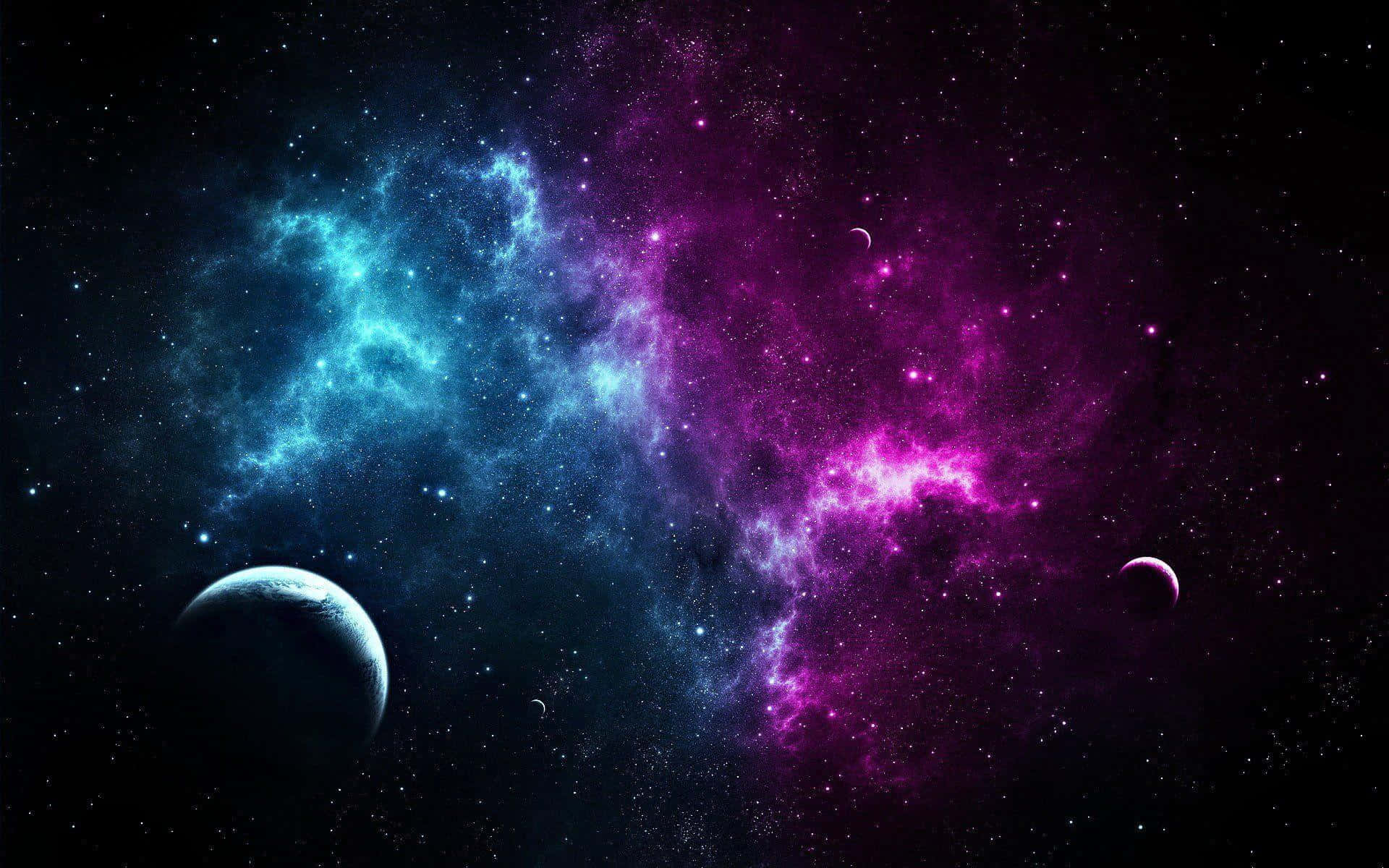 Cosmic Duality Blueand Purple Nebula Background