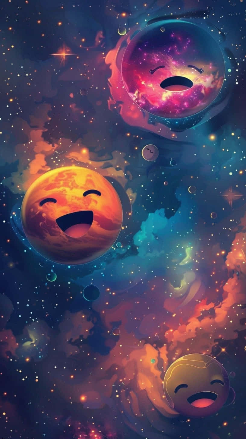 Cosmic Emojis Among Stars Background