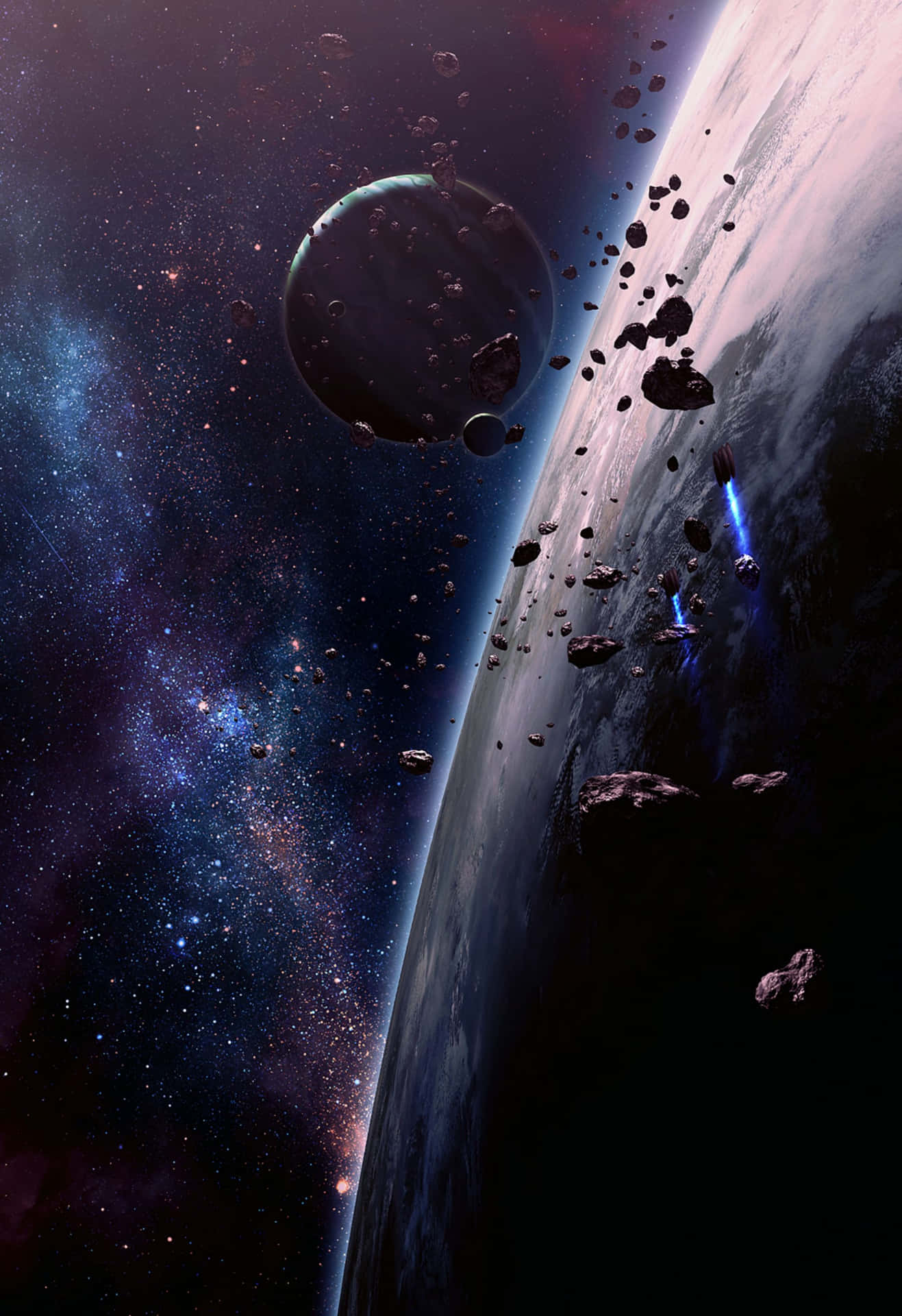 Cosmic Horizon With Asteroids Background
