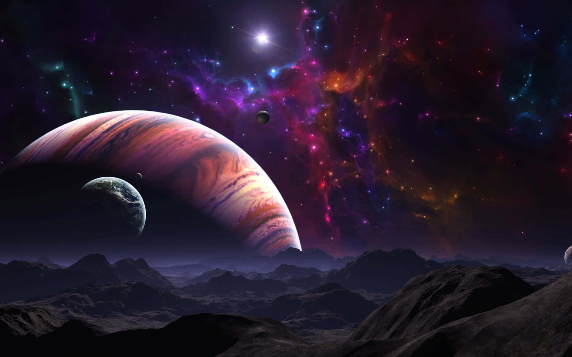 Cosmic Landscape With Planets Background