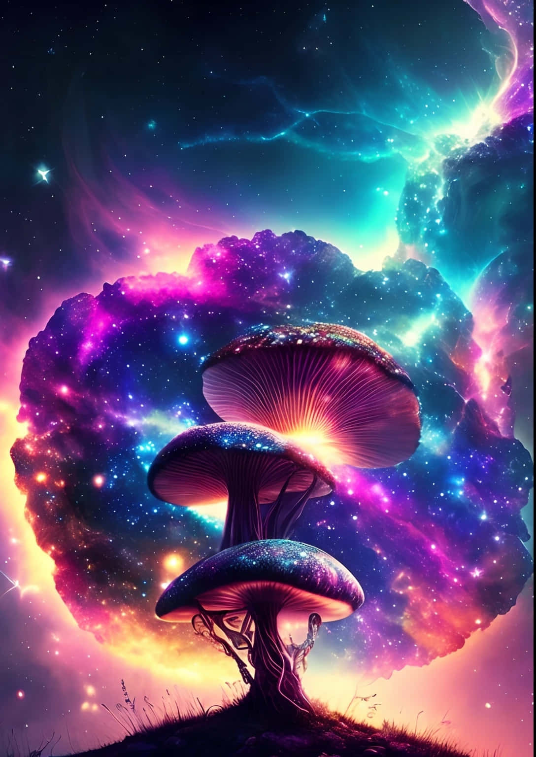 Cosmic_ Mushrooms_and_ Astronaut_ Art Background