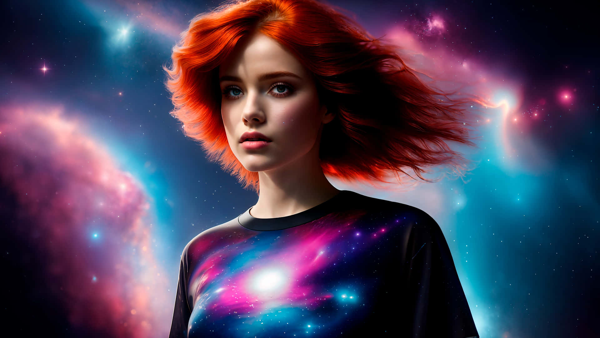 Cosmic Redhead Teenager Background