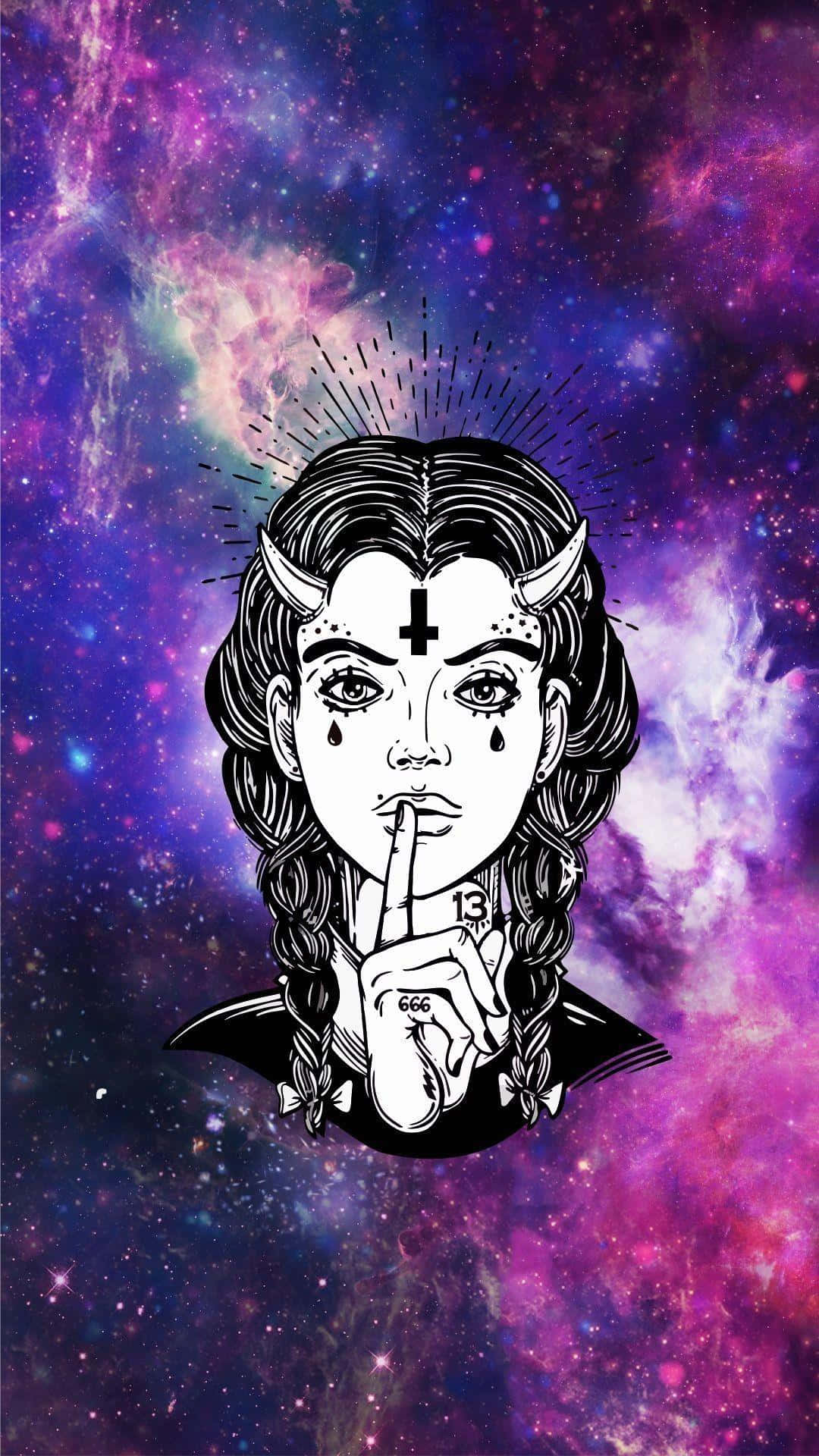 Cosmic Satanic Girl Illustration Background