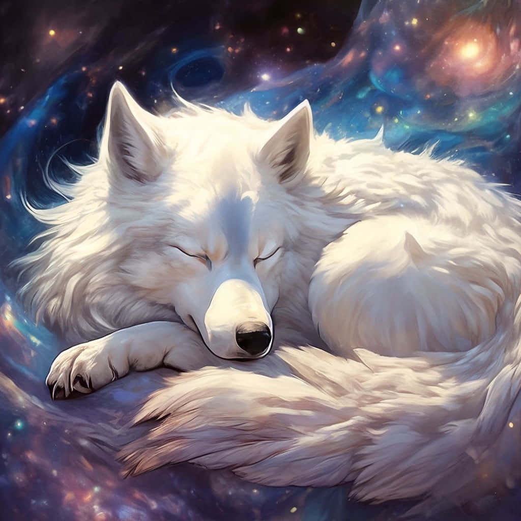 Cosmic Slumber Spirit Wolf Background