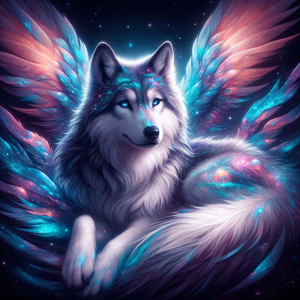Cosmic Winged Wolf Artwork Background