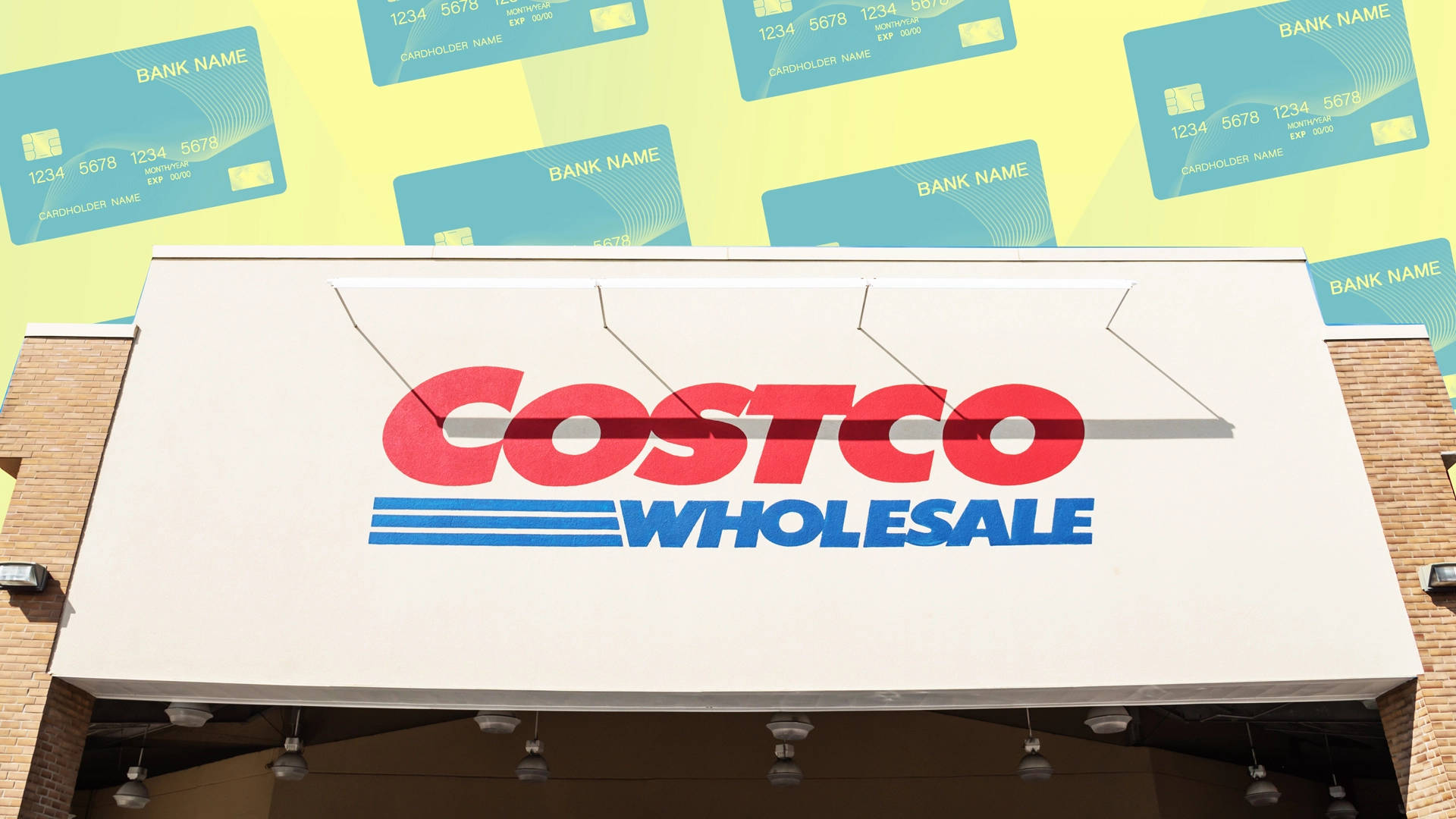 Costco Storefront Signage Displaying Credit Card Acceptance Background