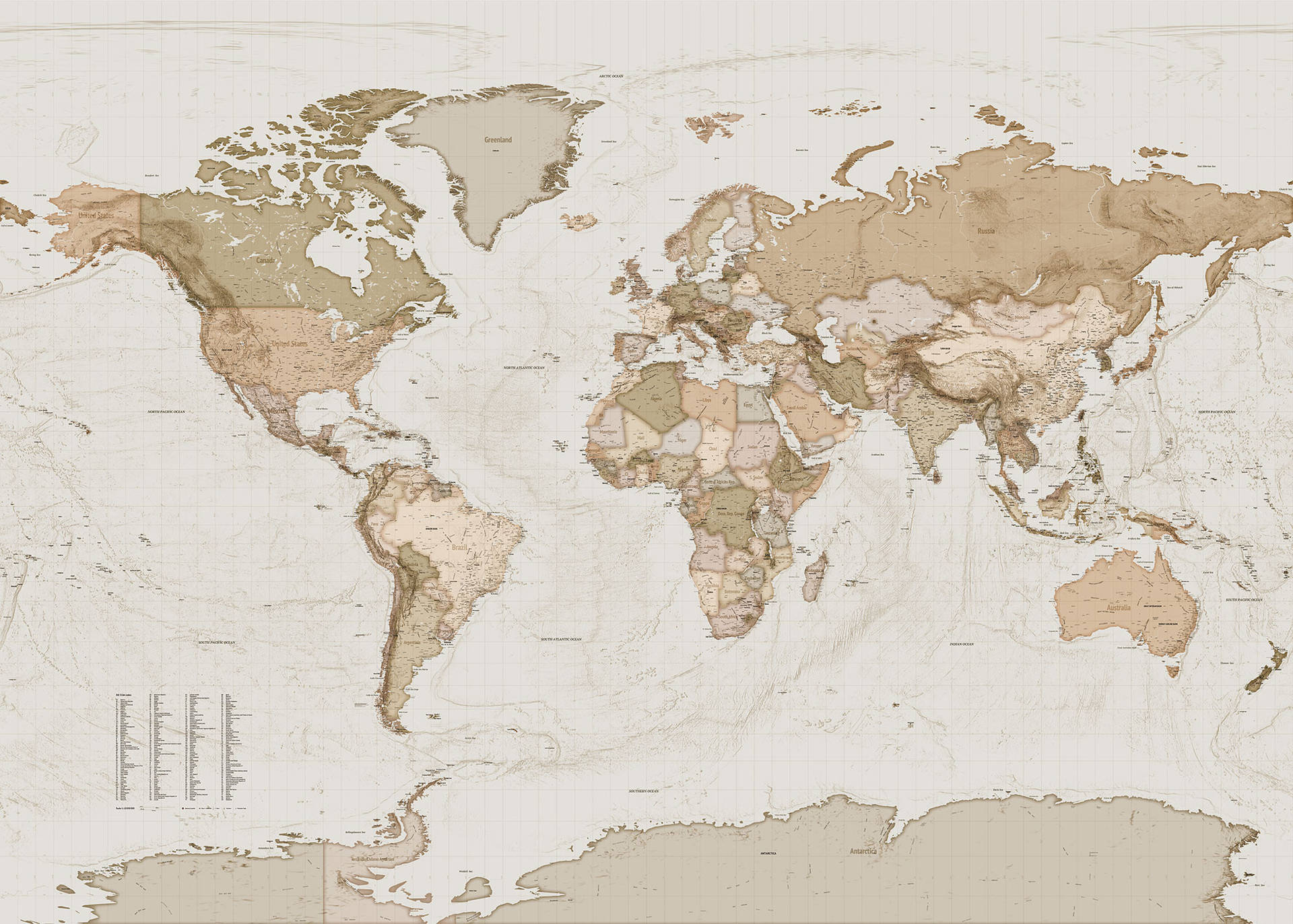 Countries Map Sepia Background