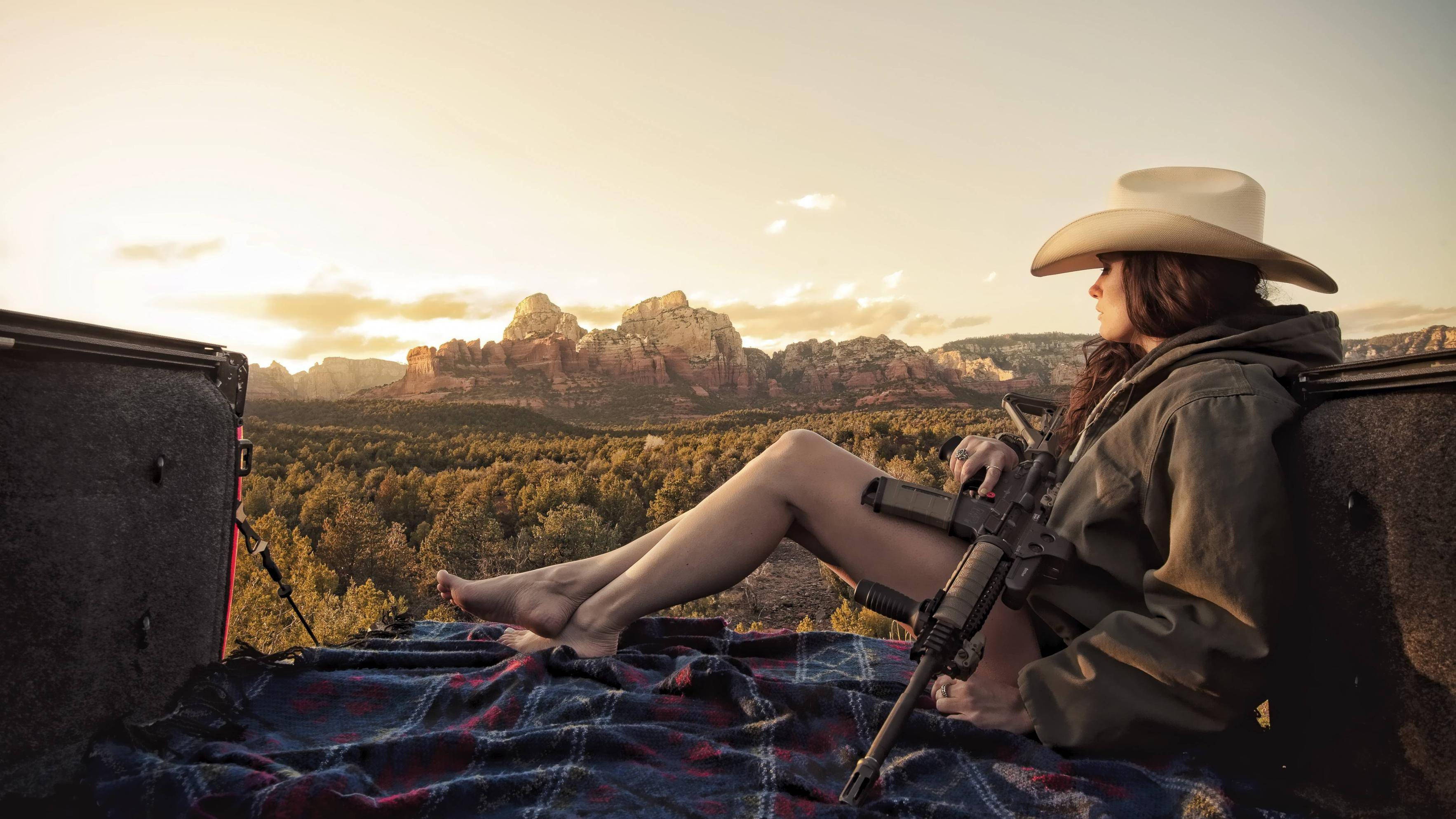 Country Western Cowgirl Gun Resting Background