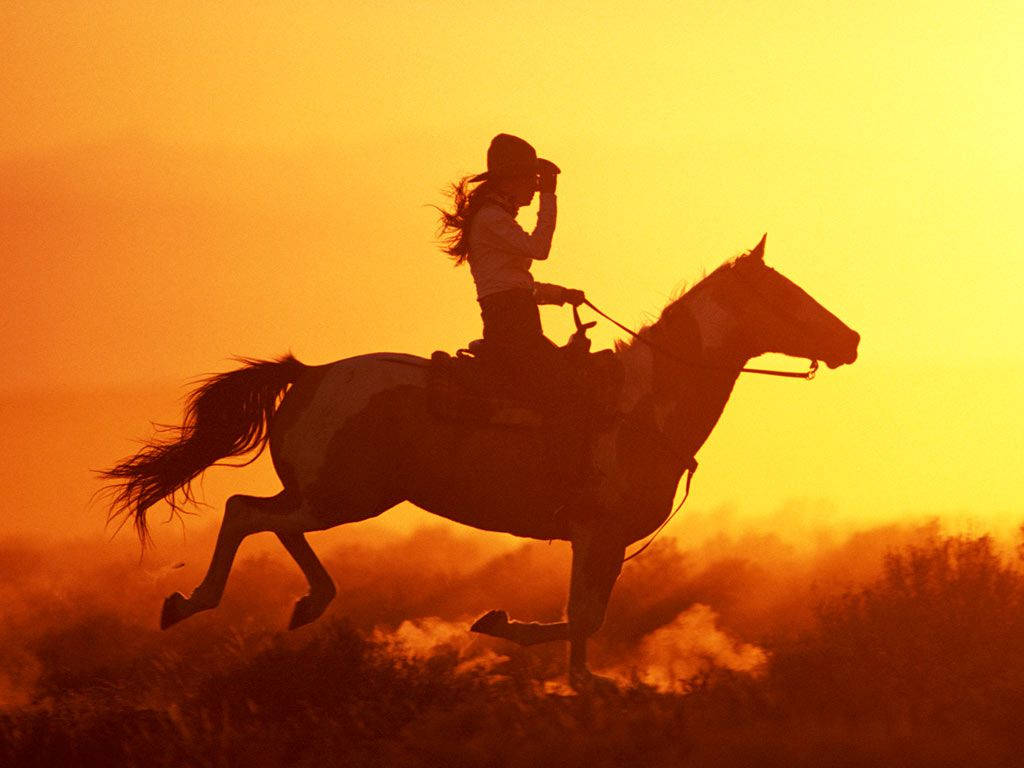 Country Western Riding To Sunset Background