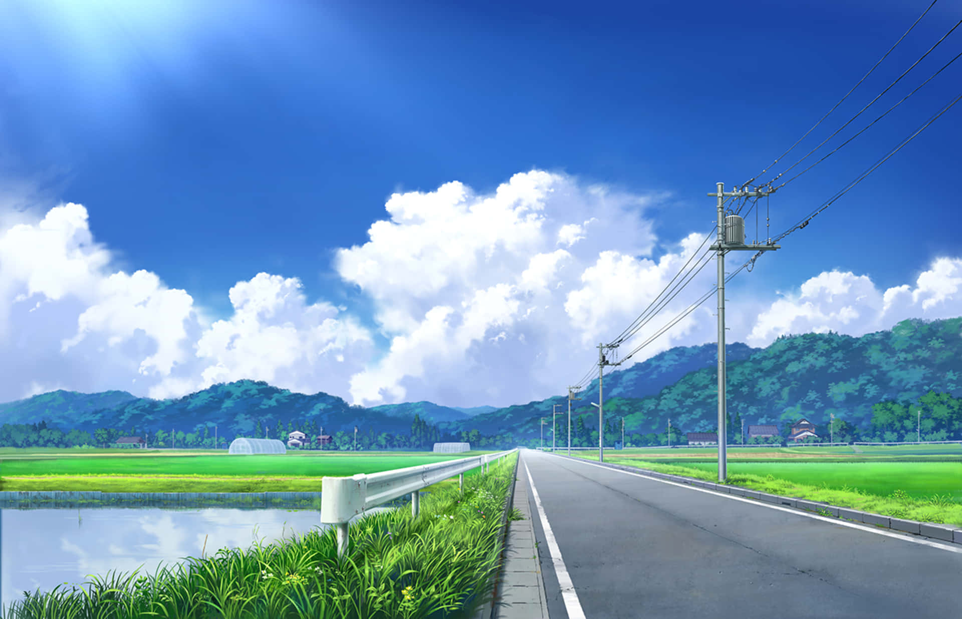 Countryside Road And Lake Anime Art