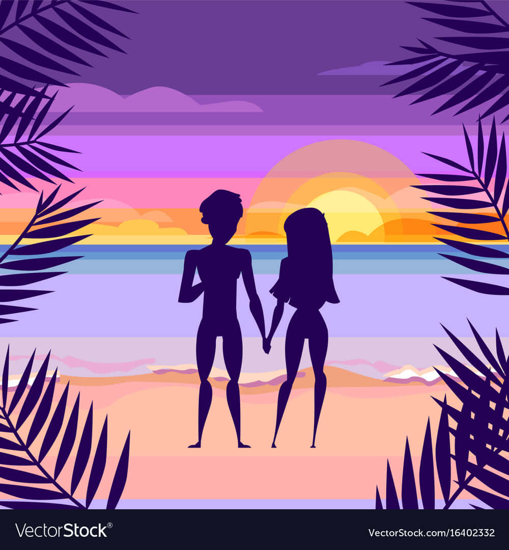 Couple At Beach Digital Art Background