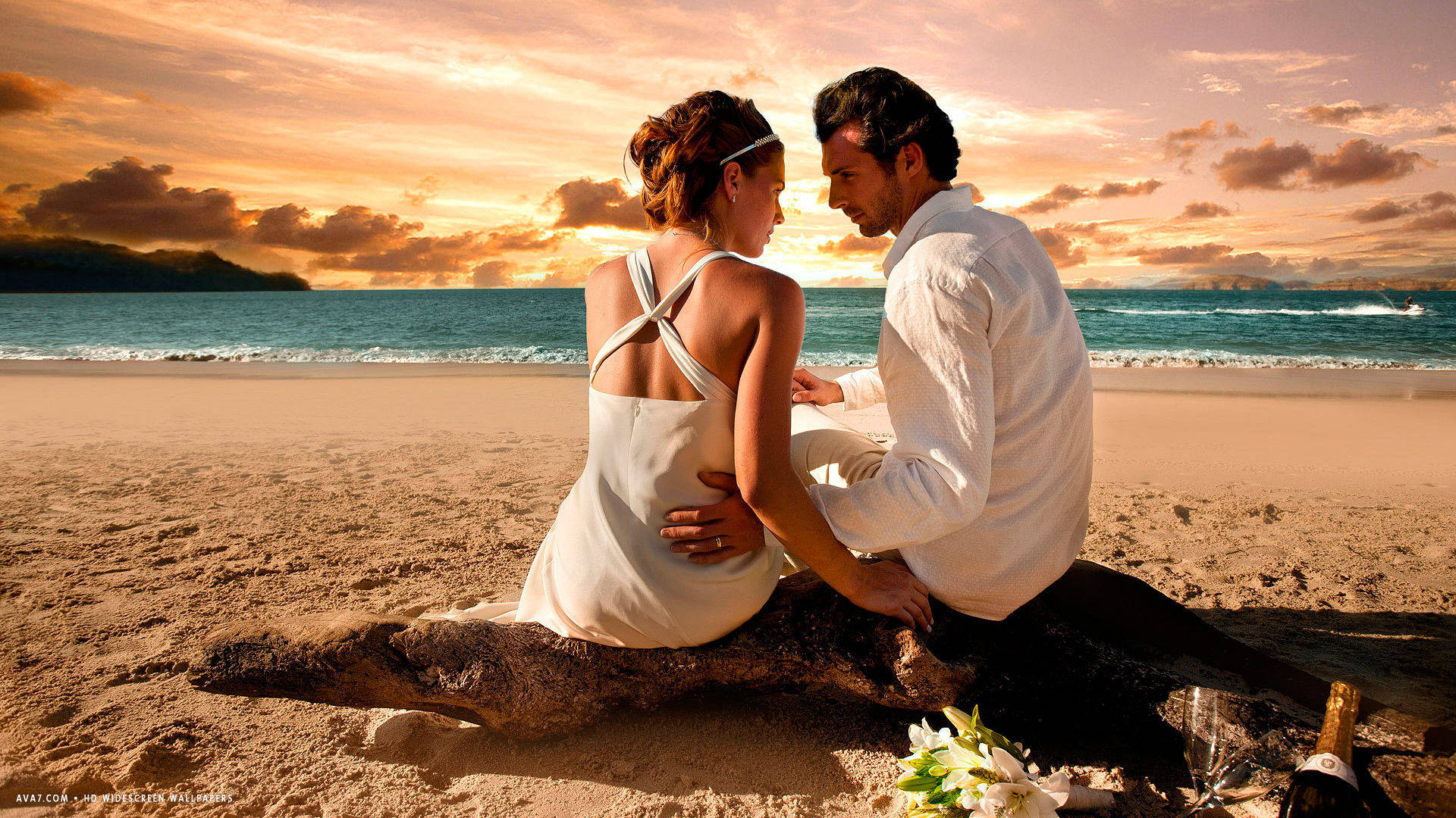 Couple At Beach Romantic Shot Background