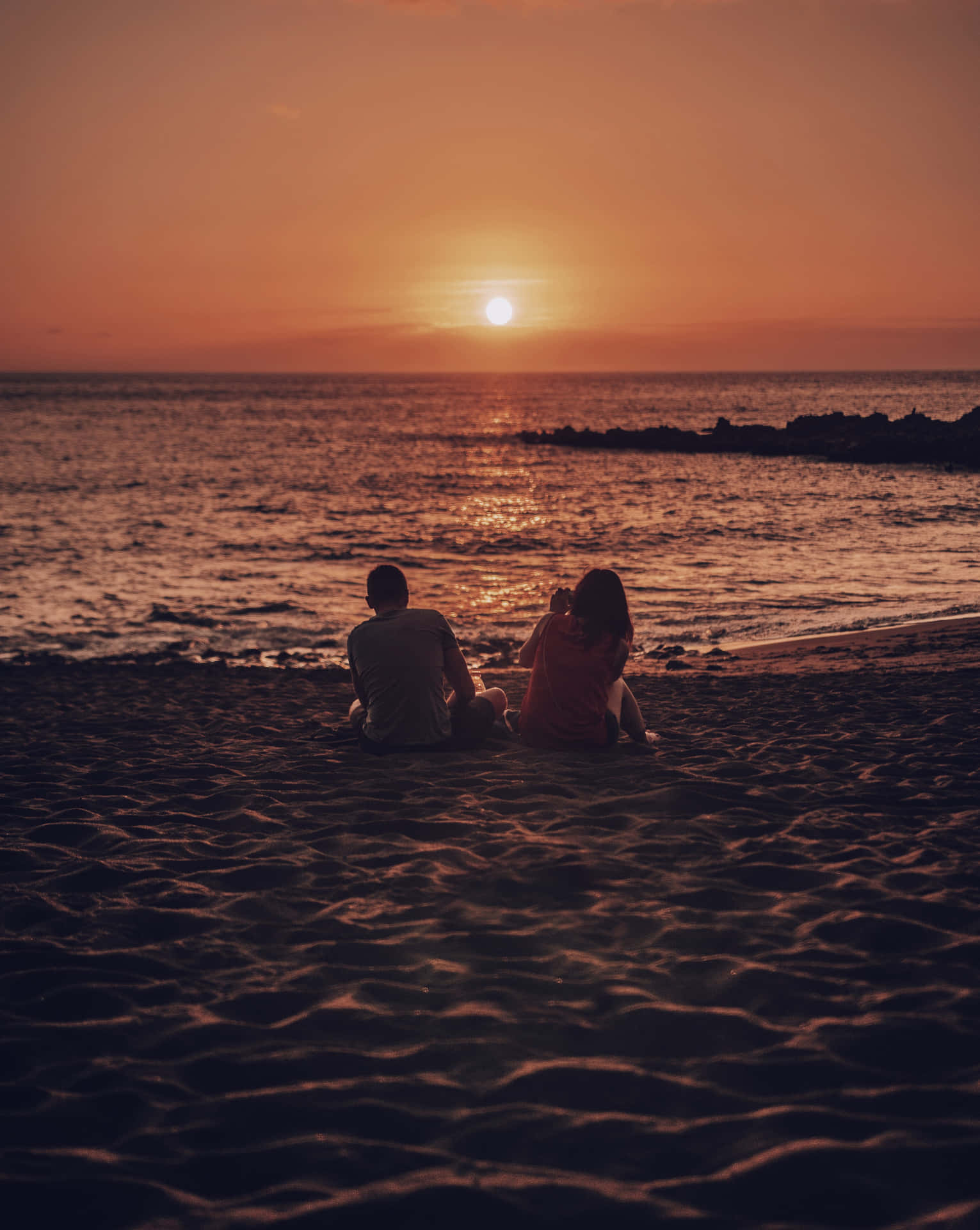 Couple At Beach Sunset Photograph Background