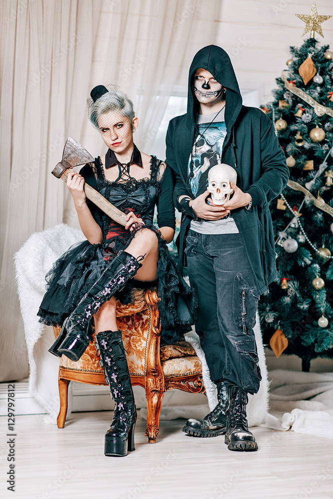 Couple Celebrating A Gothic Christmas Background