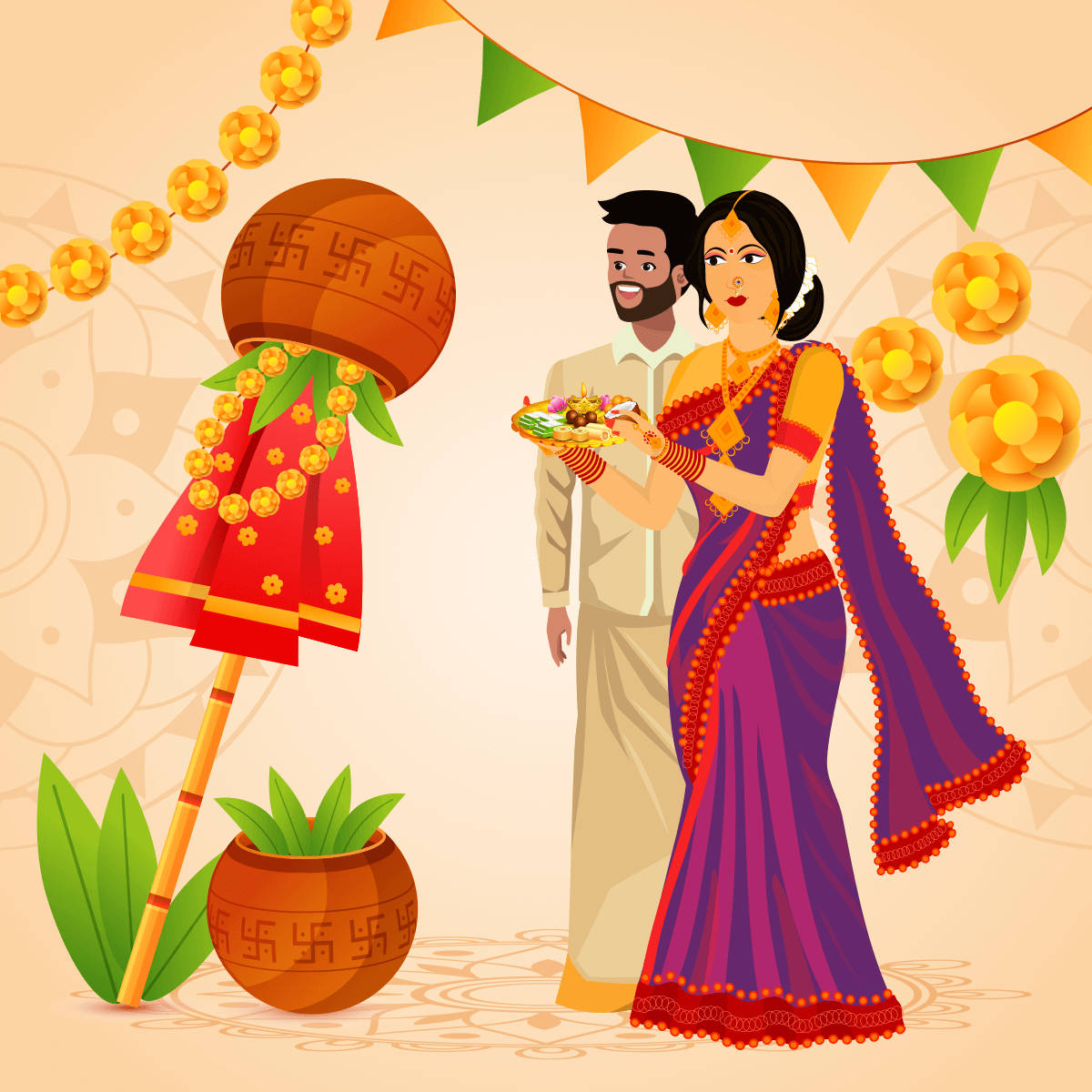 Couple Celebrating Gudi Padwa Art Background