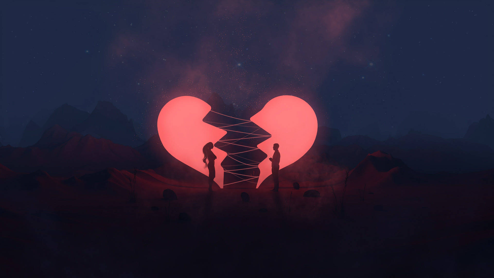 Couple Glowing Broken Heart 4k Background