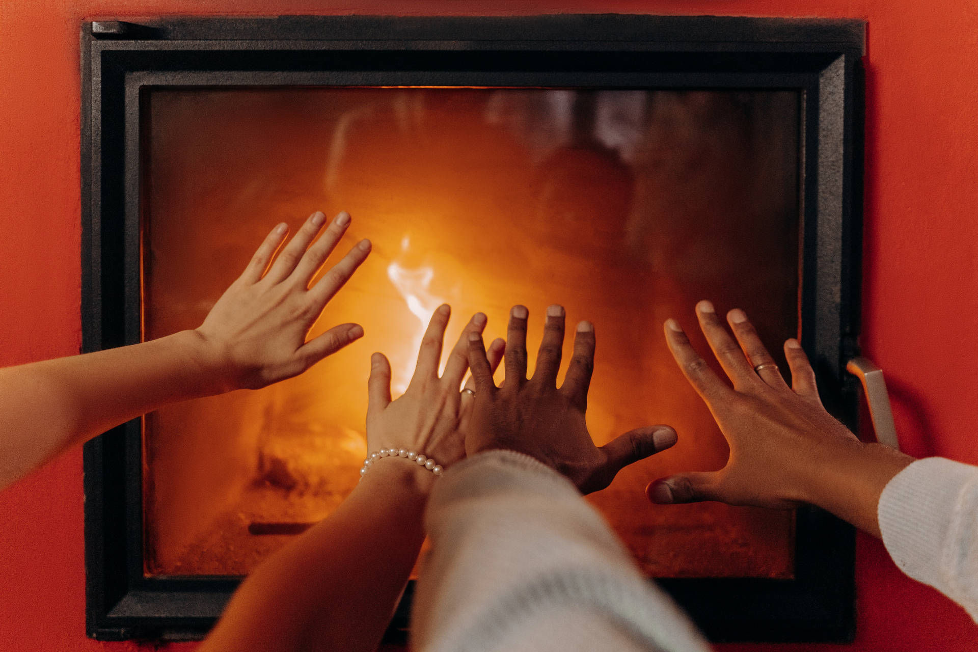 Couple Hands Fireplace Background