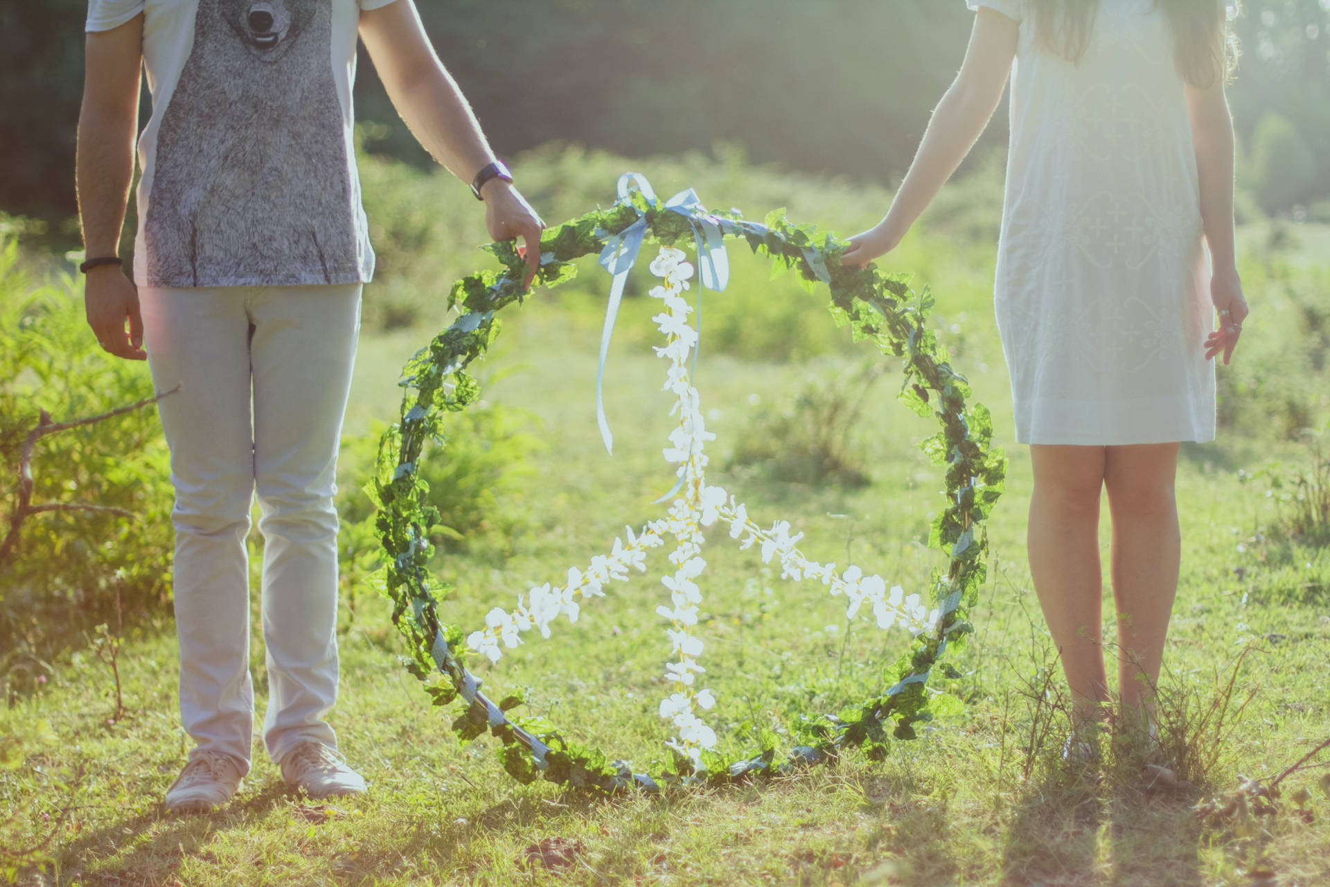 Couple Hands Floral Peace Sign Background