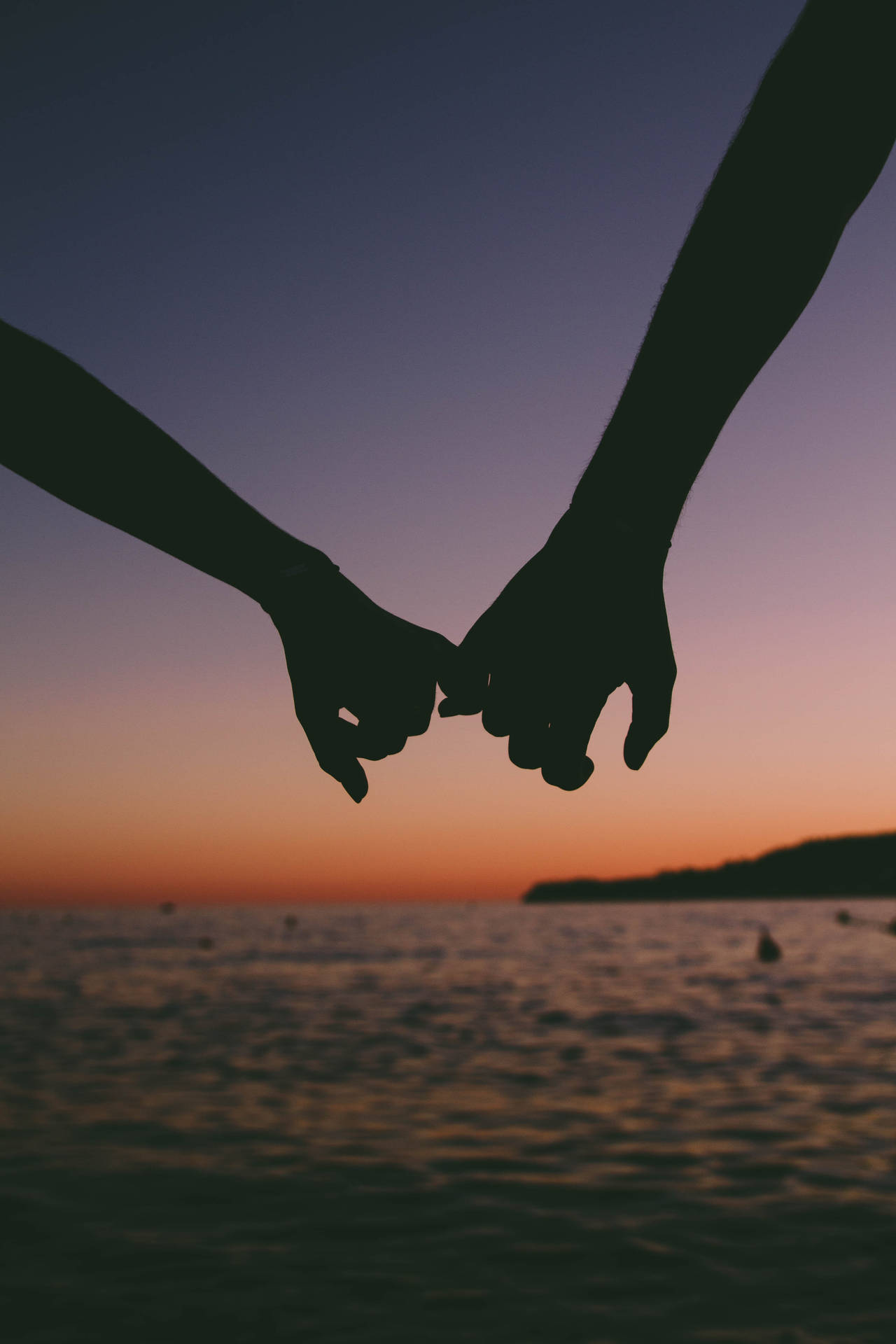 Couple Hands Silhouette Sunset Background