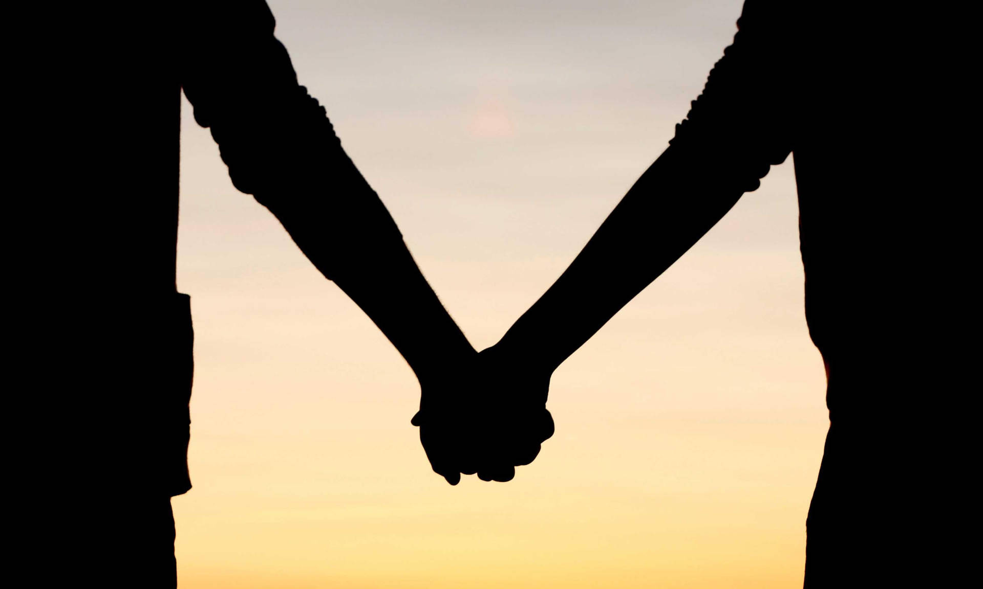Couple Holding Hands Silhouette Sunset Sky Background