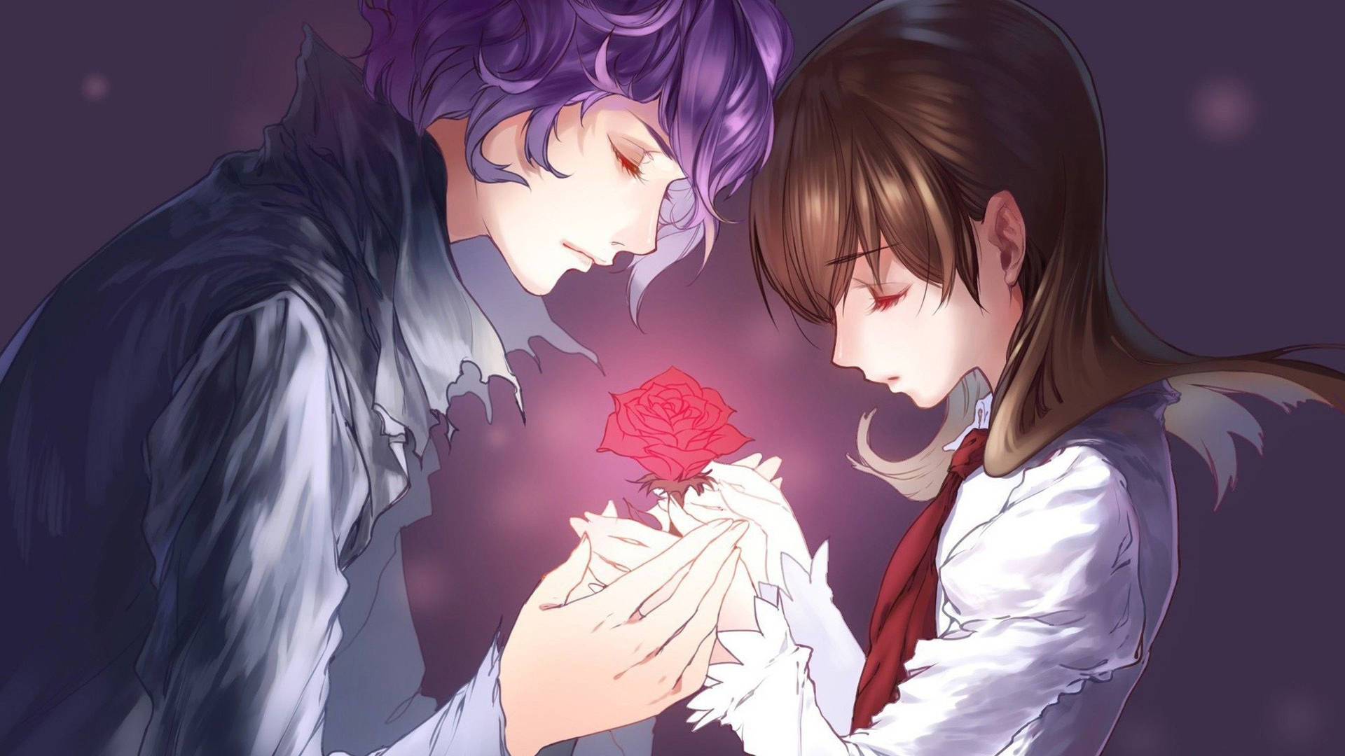 Couple Holding Rose Love Anime Background
