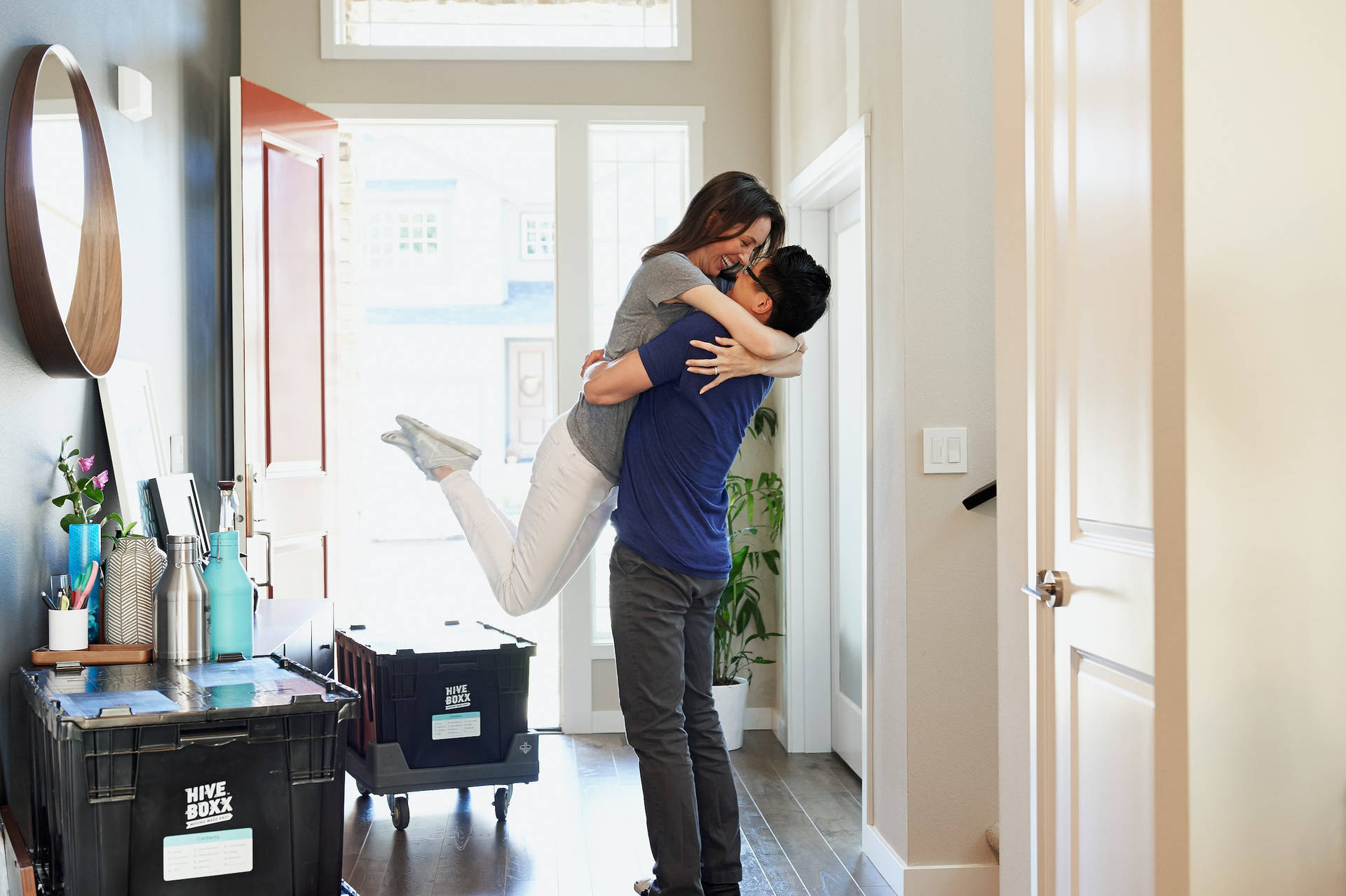 Couple Hugging In Catcher Hug Position Background