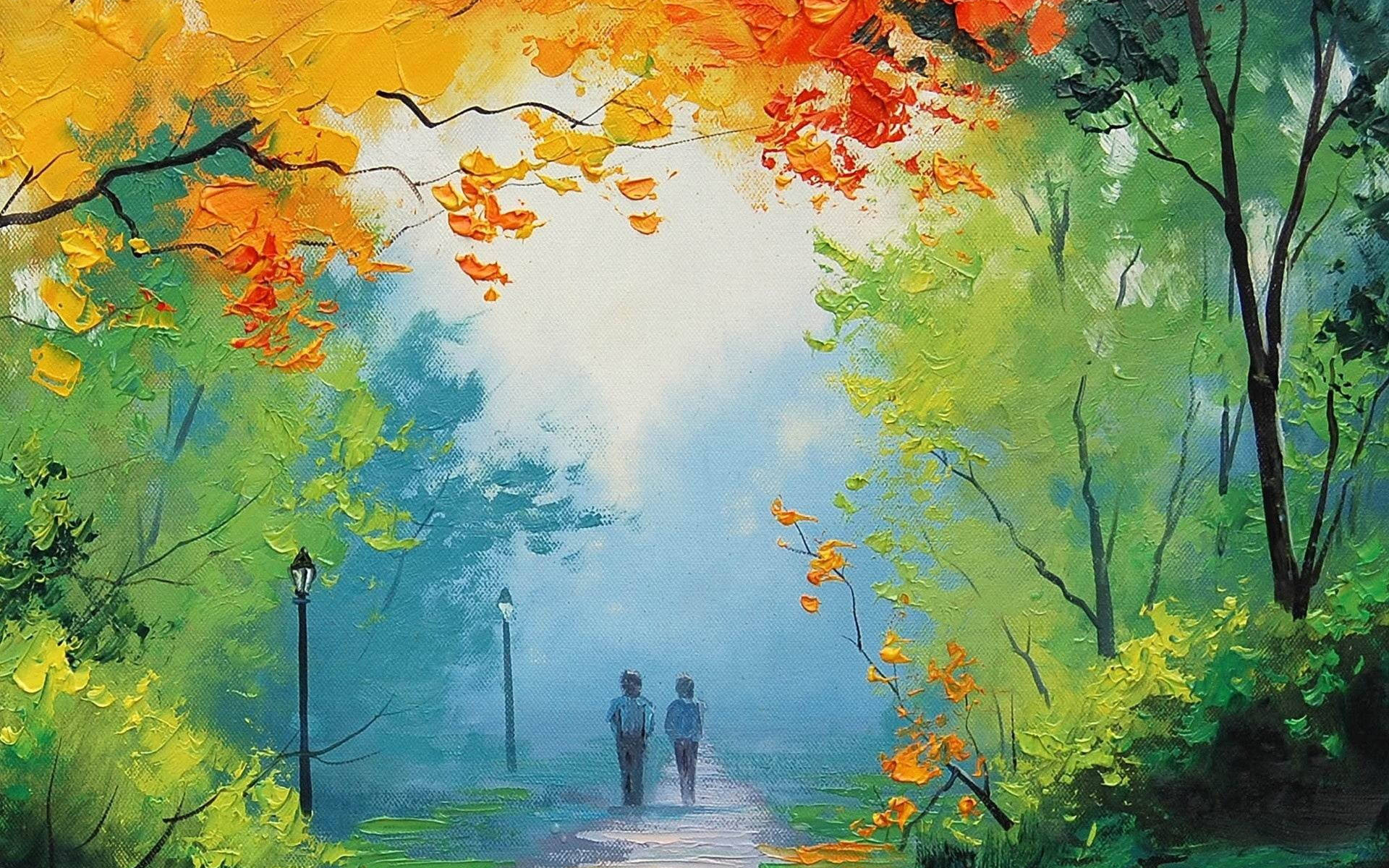 Couple In Autumn Drawing Background