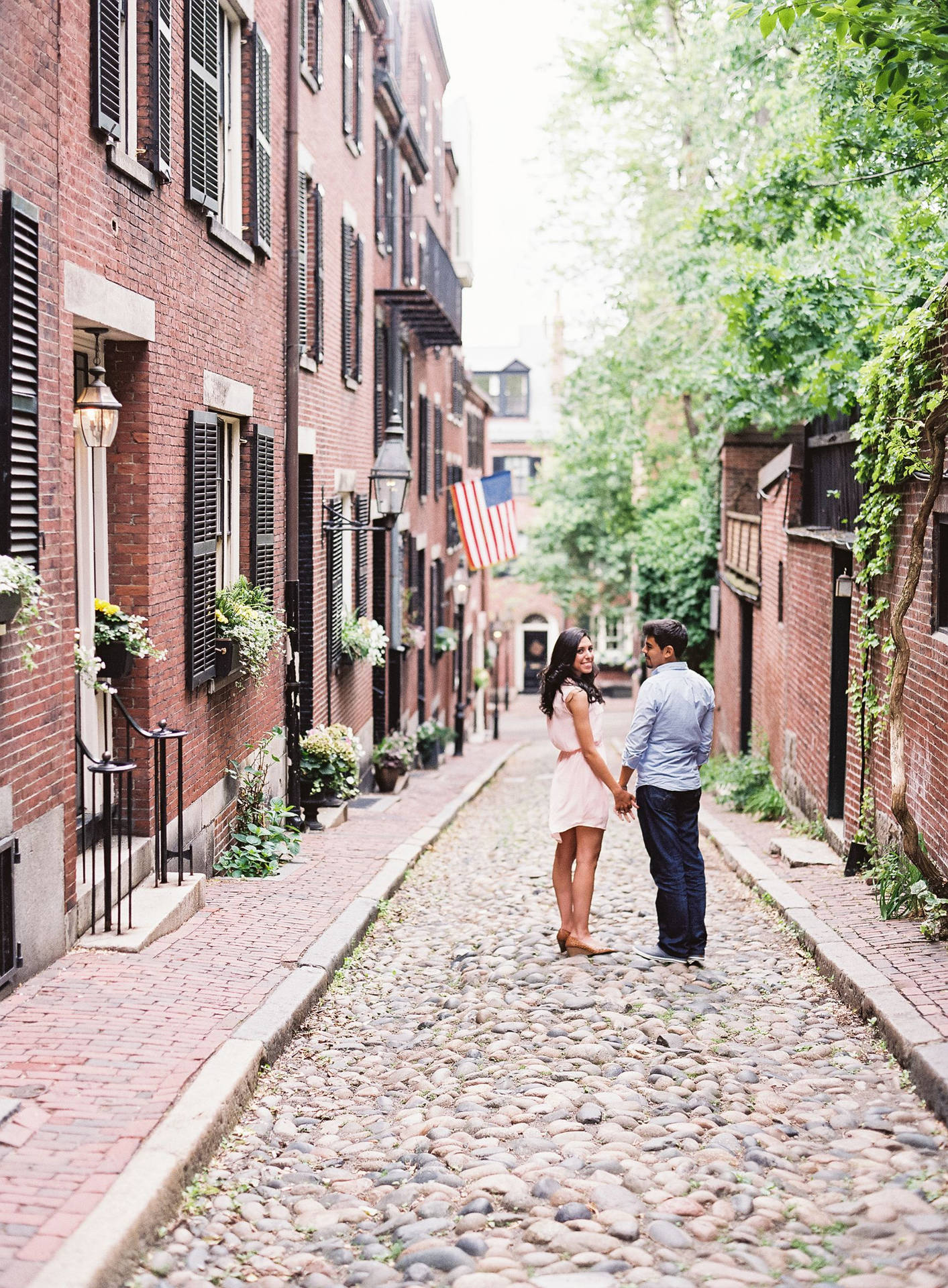 Couple In Boston Streets Background