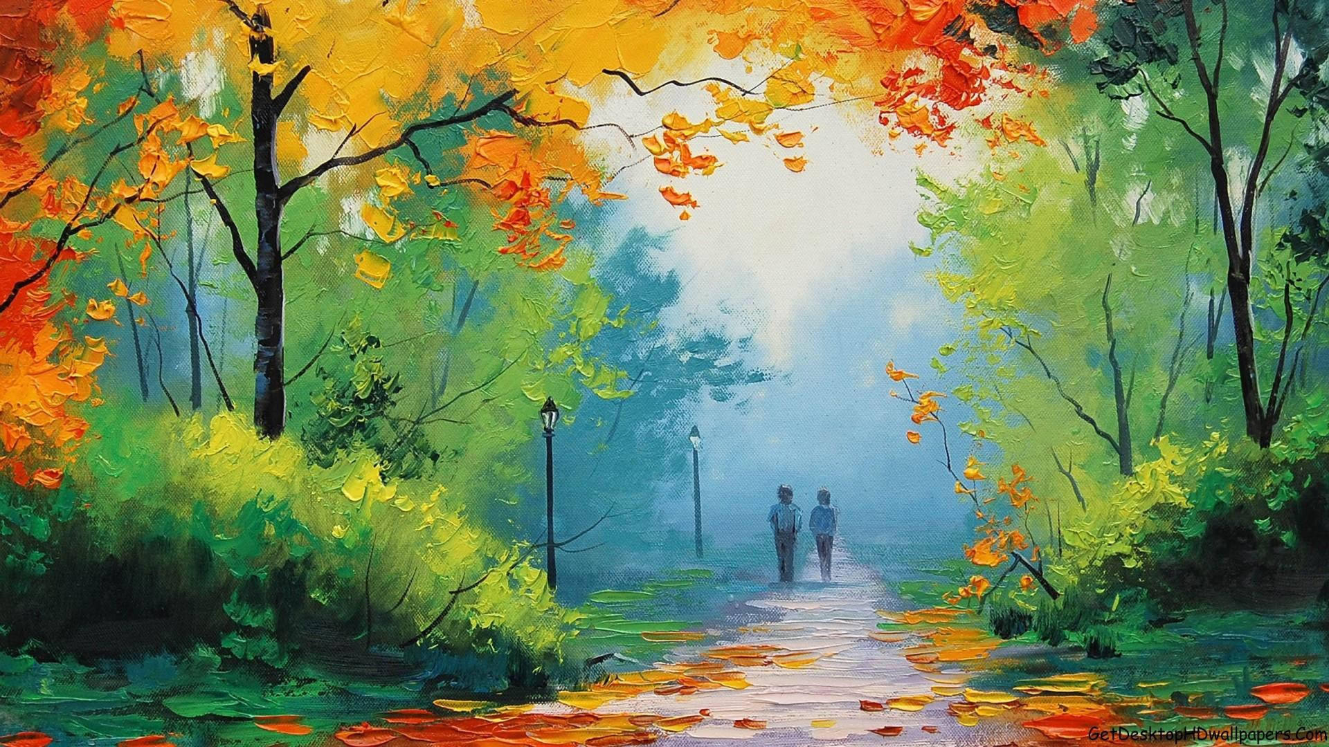 Couple In Forest Paint Art Background