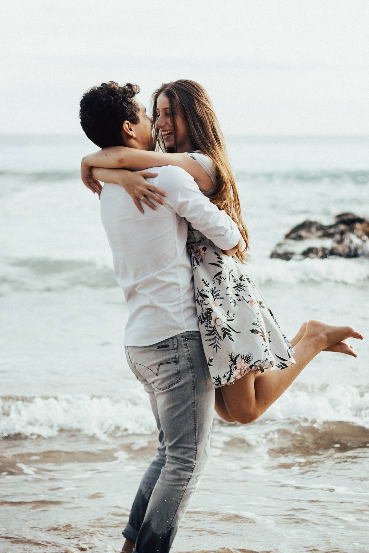 Couple In Love Man Lifting Woman Background