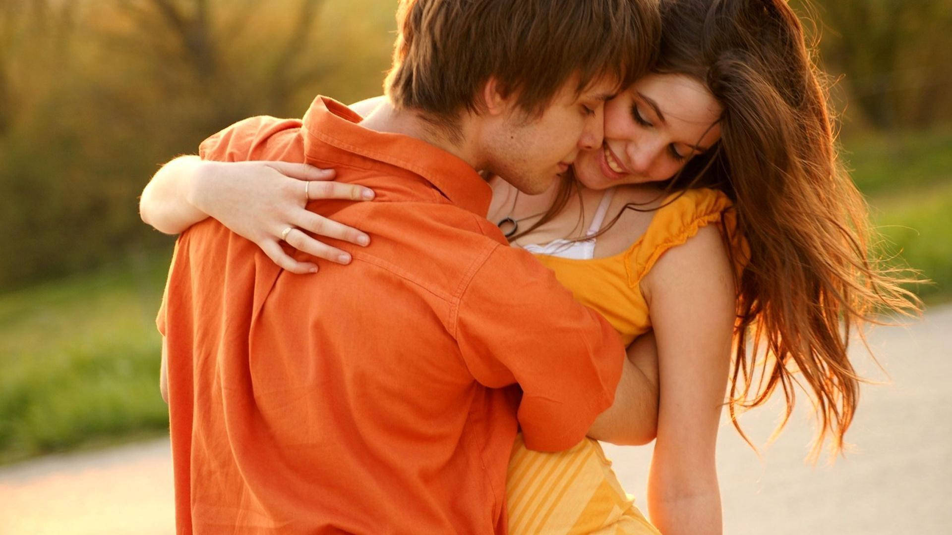 Couple In Orange Romantic Love Background