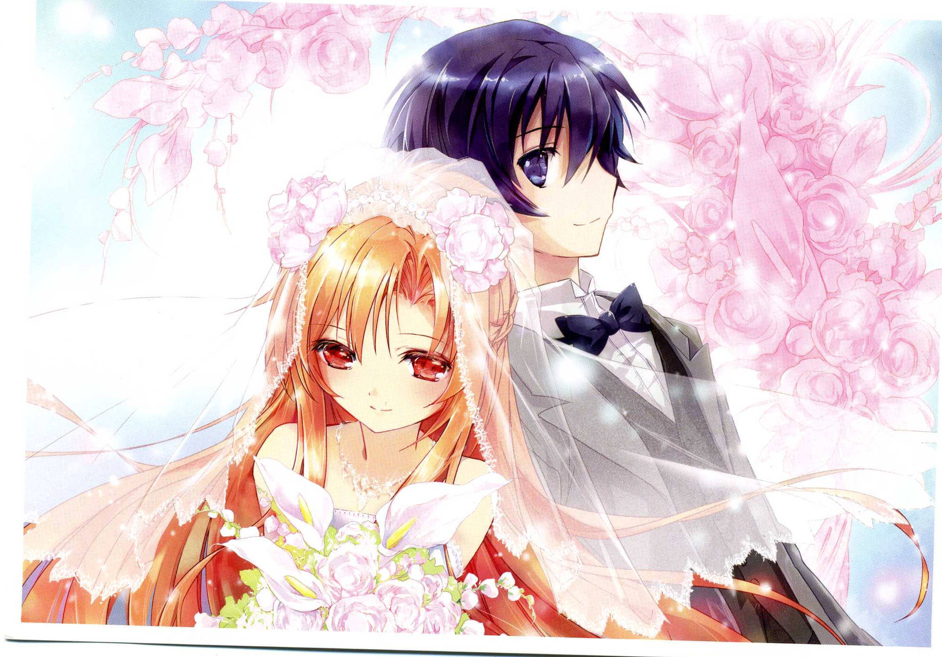 Couple In Wedding Attire Love Anime Background